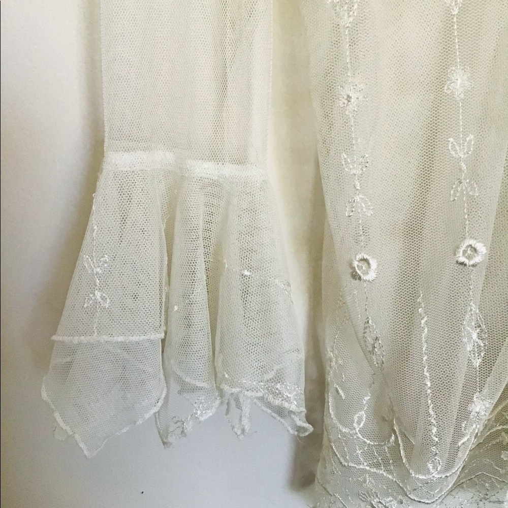 Off White Embroidered Ruffle Mesh Blouse - Picture 5 of 5